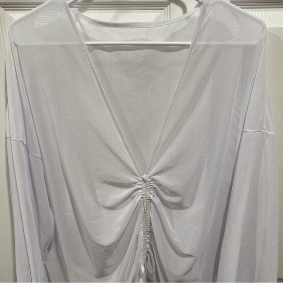 SHEIN Women’s Swim Mesh Drawstring Ruched Cover-Up with Bow - white, size M - Picture 7 of 10